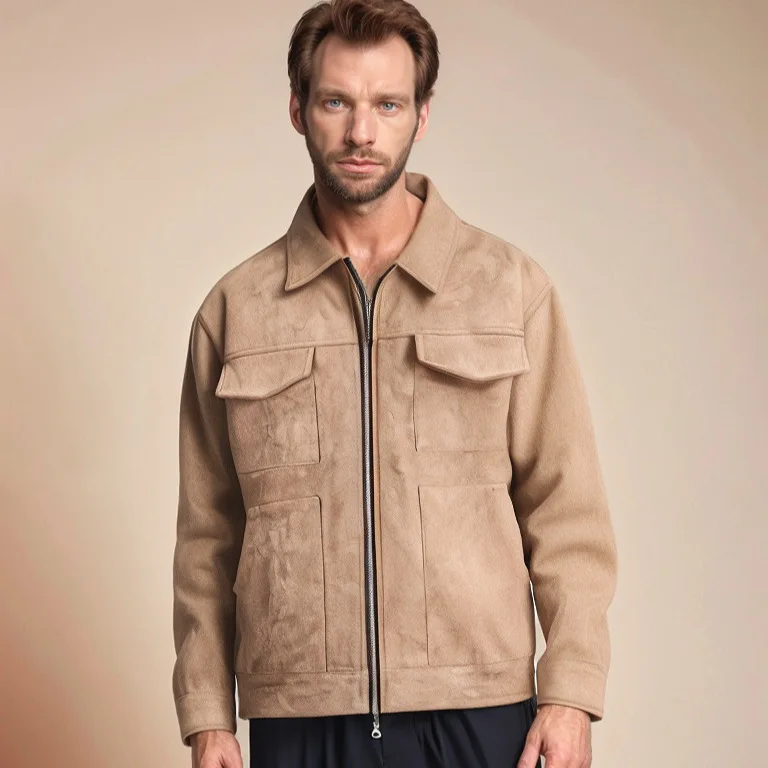 

Autumn Jackets Oversize Casual Clothes High Street Pockets Laper Zipper Suede Coat Mens Windbreaker Loose