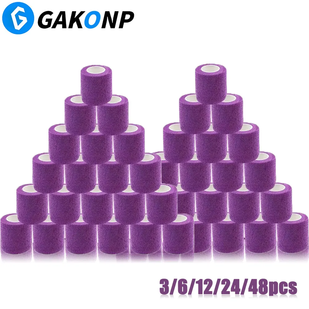 48/24/12/6/3pcs Purple Tattoo Grip Tape 5cmx4.8m Waterproof Tattoo Grip Bandage for Finger Wrist Protection Tattoo Accessories