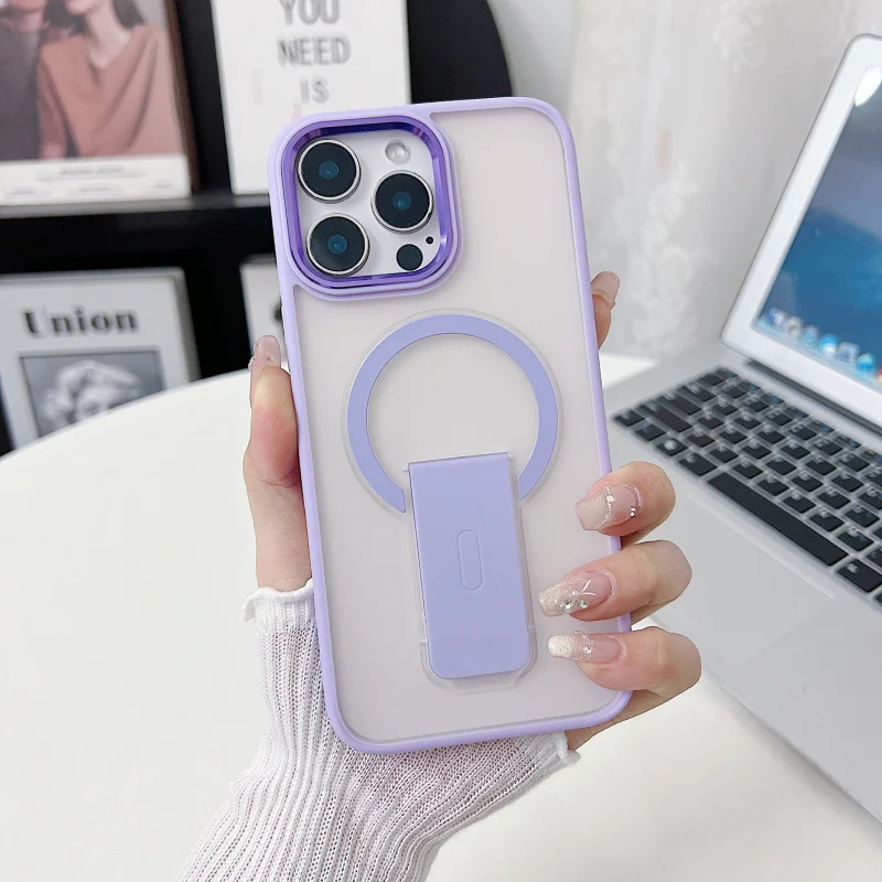 iphone  Xuanyin Magnetic Stand is suitable foriphone 16promaxSemi-transparent matte skin-feel phone caseiPhone15New simple solid