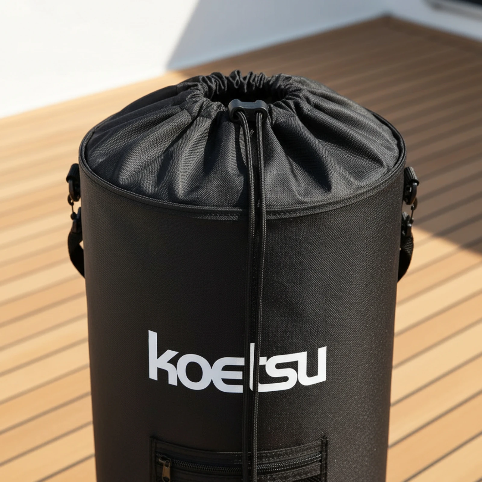 Yacht Trash Can with Mesh Pocket Waterproof Boat Trash Can with Hanging Straps Cylindrical Marine Waste Bin with Strap Portable