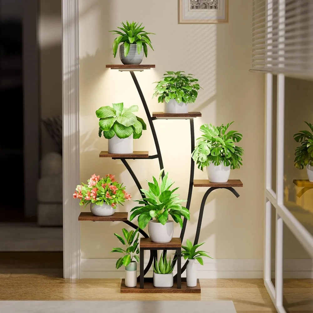 7段コーナーシェルフ屋内、高さ43インチの屋内植物用スタンド、金属製植物棚、植物棚