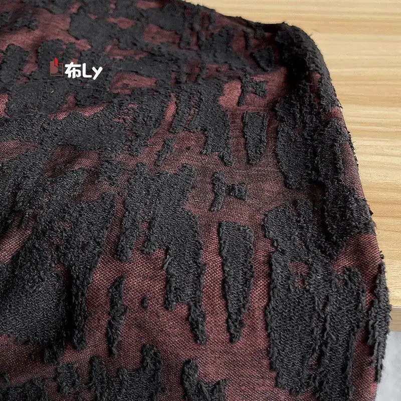 Dark Red Jacquard Irregular 3D Textured Fabric for Designer Luxury Clothing Remake Sewing Material