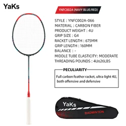 2023 YaKs Brand 4U Badminton Racket Professional Super Light Offensive Type Carbon Fiber Badminton Racquet Training Badminton