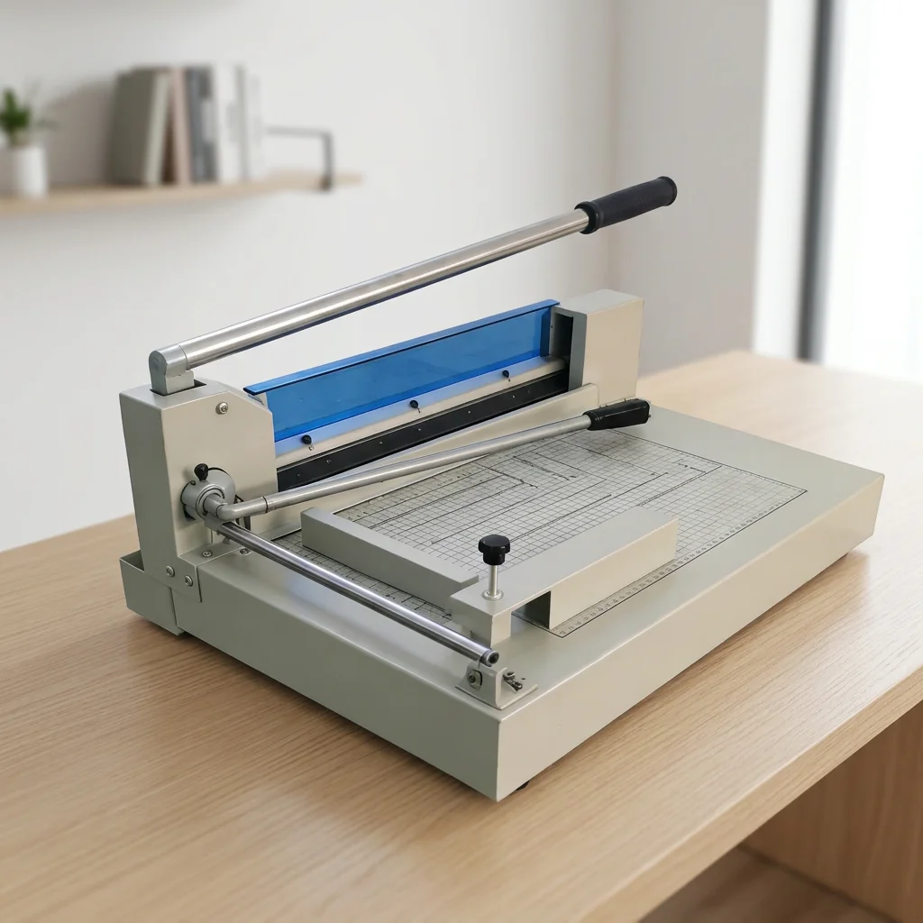 Manual Metal Guillotine Paper Cutter 440mm Cutting Width Pressure Lever Large Stack Capacity Built-in Scale