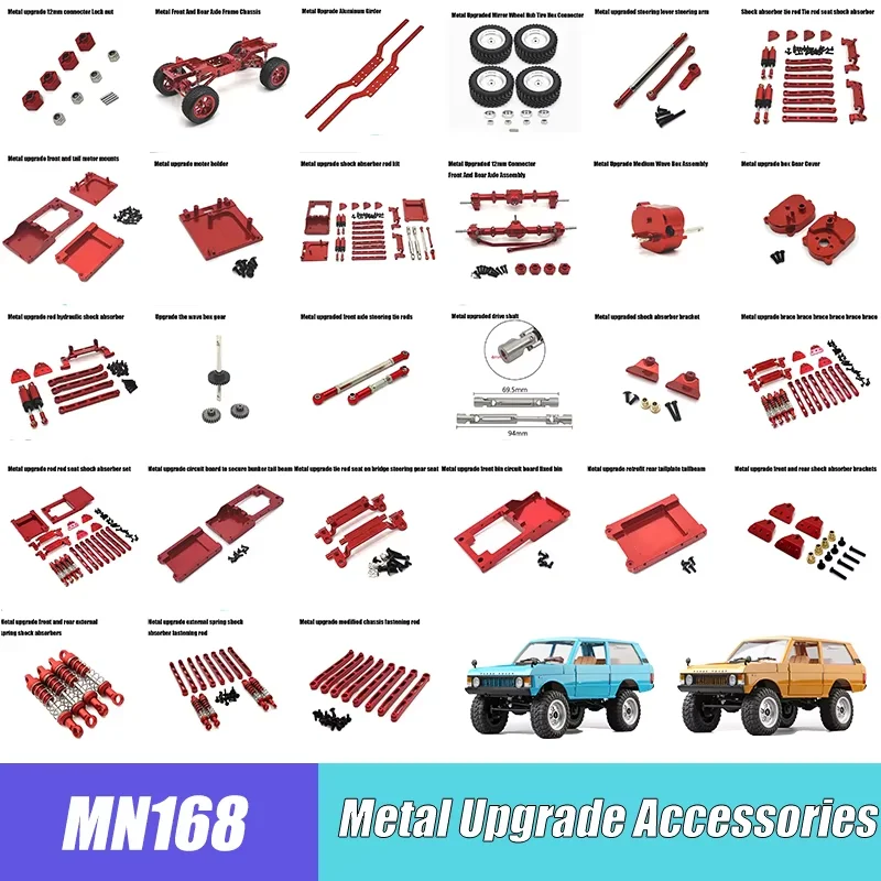 

MN168 RC Automotive Aluminum Metal Parts Pull Rod Shock Absorber Drive Shaft Wave Box Steering Gear Rechargeable Battery Parts