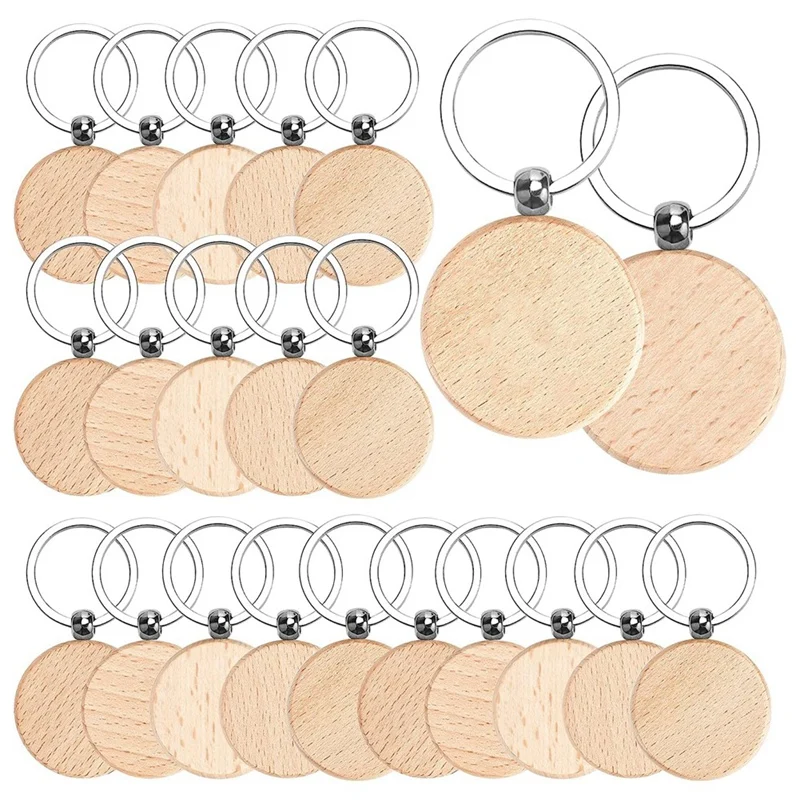 

70PCS Wood Keychain Blanks, Unfinished Round Wood Key Tag, Wood Engraving Blanks Key Chain For DIY Crafts-Round