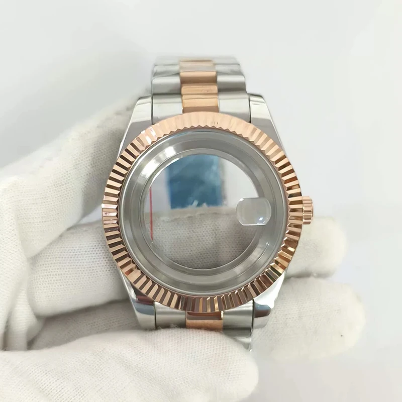 316L Stainless Steel 41mm Silver-RoseGold Classic Style Watch Case+Strap 28.5mm Dial Waterproof Fit 8285 Movement