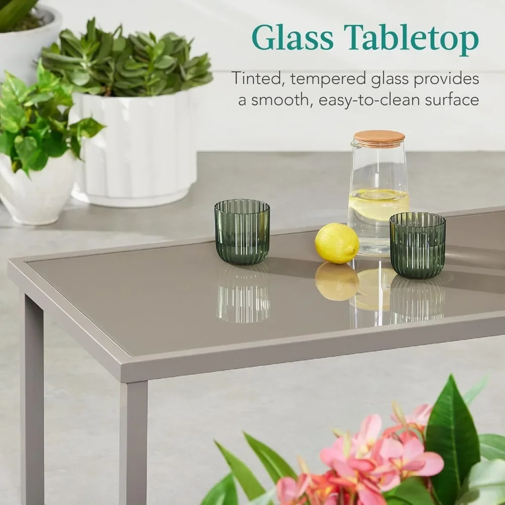 مجموعة محادثة فناء منسوجات خارجية مكونة من 4 قطع، أثاث الفناء الخلفي مع مقعدين، طاولة قهوة، إطار فولاذي - رمادي داكن/فحمي #6