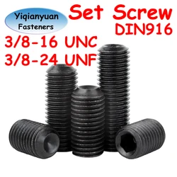Yiqianyuan 3/8-16 UNC 3/8-24 UNF DIN916 Grade 12.9 Alloy Steel Hexagon Socket Set Screws with Cup Point Headless Grub Bolts