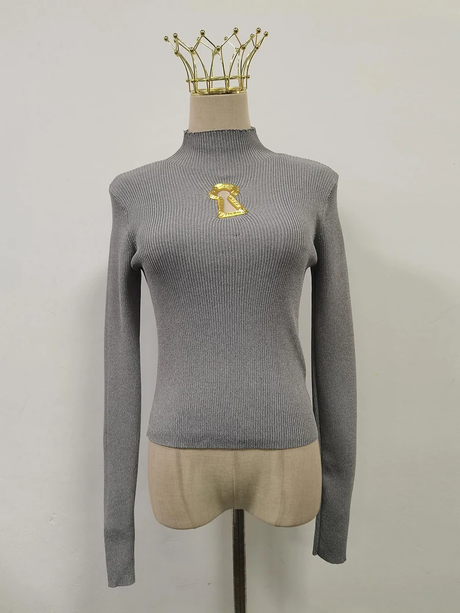 TWOTWINSTYLE الصلبة تقسم الجوف خارج تي شيرت الإناث س الرقبة طويلة الأكمام التخسيس عادية كسول المرأة تي شيرت الخريف موضة جديدة