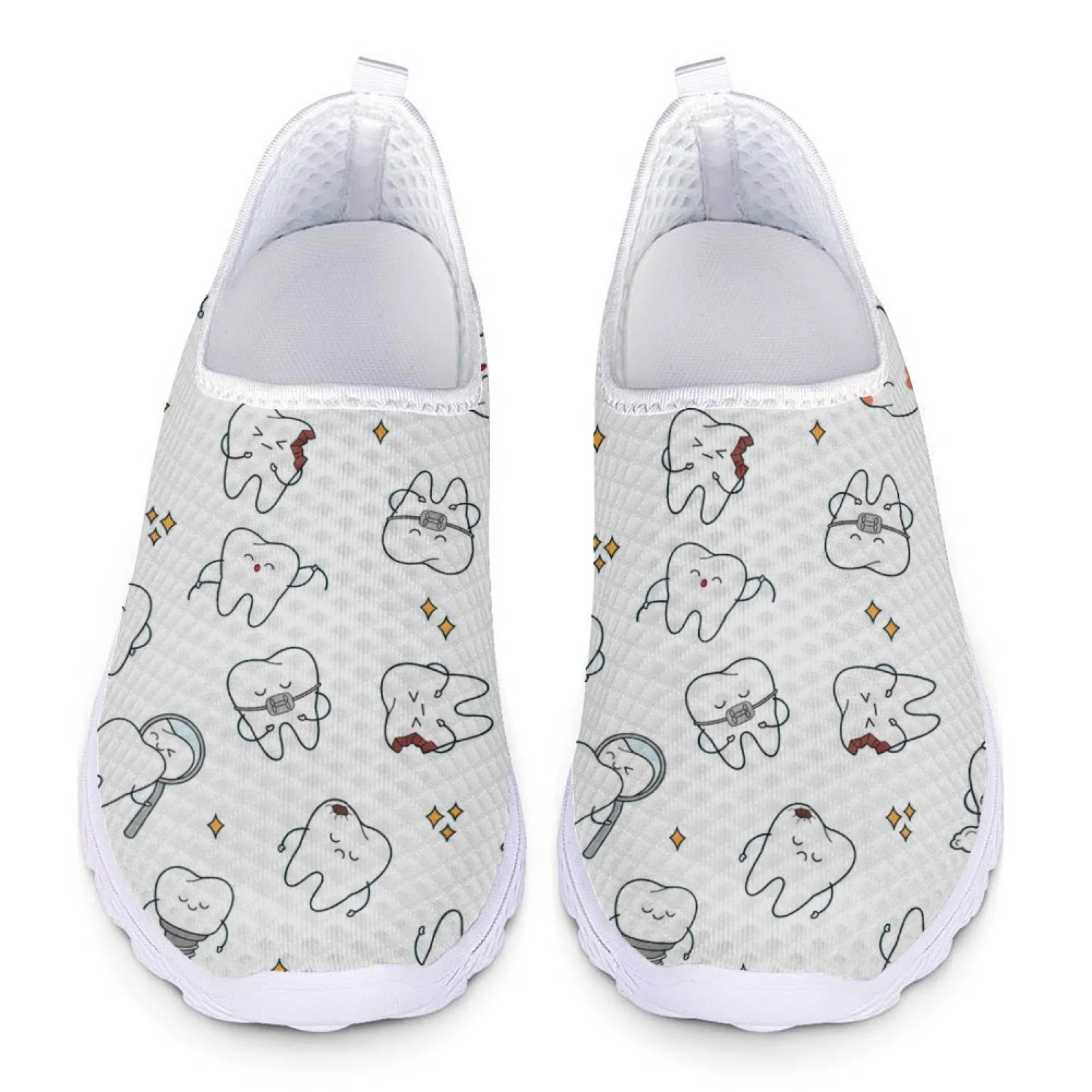 Cartoon Dentist Tooth Nursing Shoes for Women Loafers Plus Size Slip On Flats Mesh Sneakers Summer Ladies Casual Sport Shoes