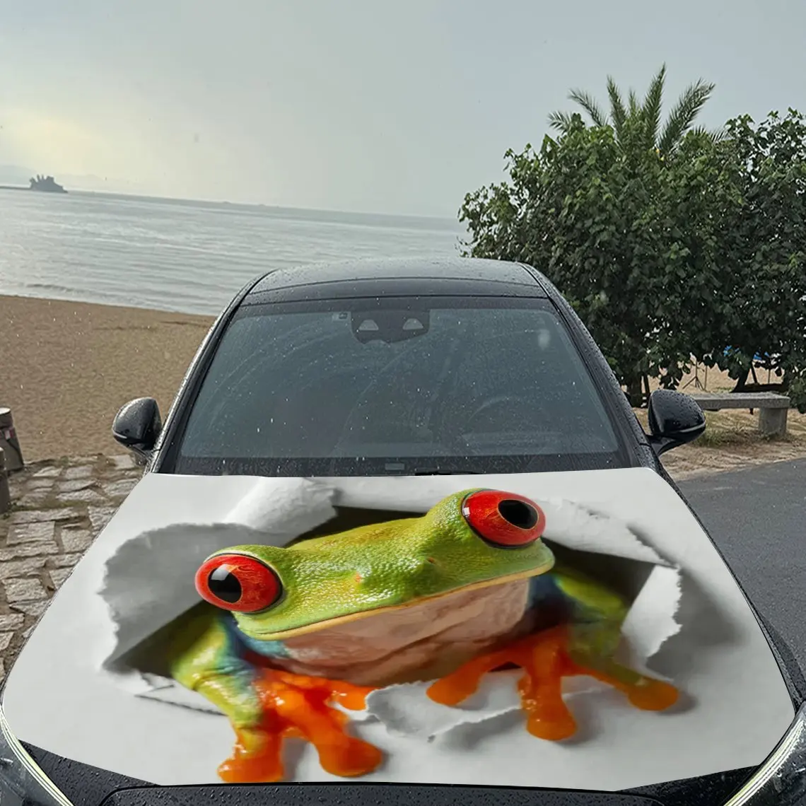 غطاء سيارة من الفينيل بنمط الضفدع اللطيف مقاوم للأشعة فوق البنفسجية، ملصقات زخرفية سهلة الاستخدام، مناسبة للشاحنات وسيارات الدفع الرباعي - متين، وات #5