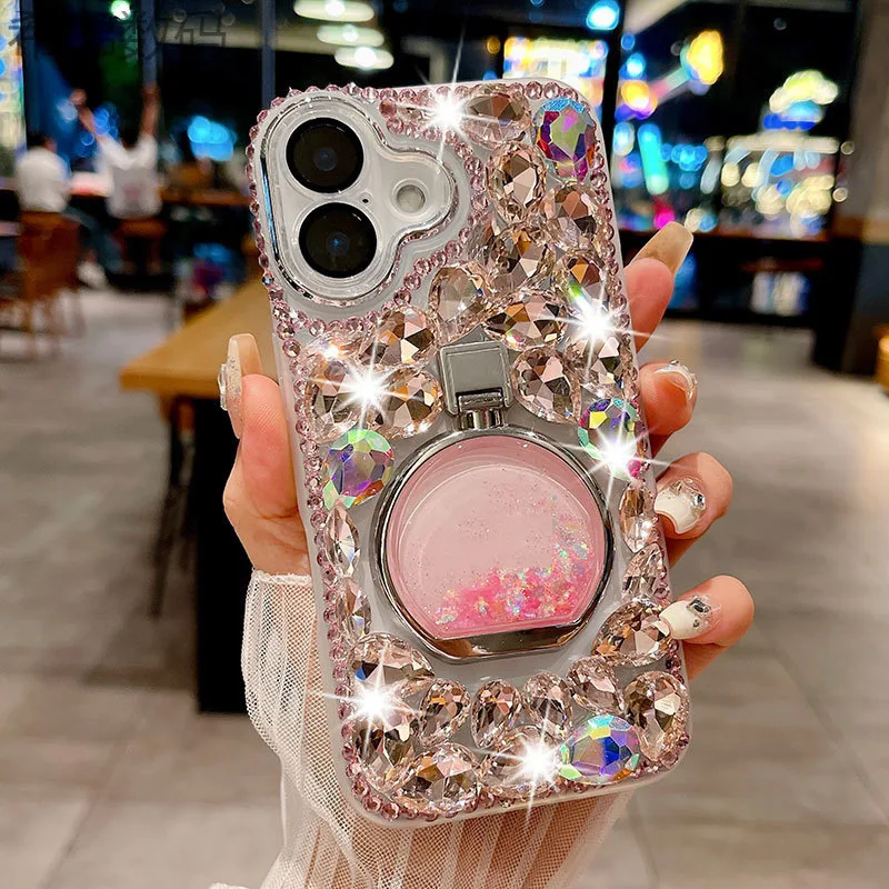 

Роскошный алмазный чехол для iPhone 16 15 14 Pro Max New 12 11 Plus 13 Pro Max 8 7 6 для женщин с держателем Элегантный дизайн