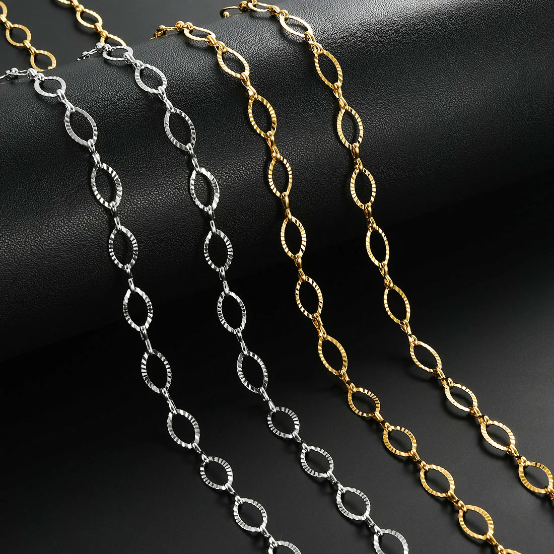 Width 6.5mm Handmade Stainless Steel Oval Embossing Chain Necklace Women Gold Silver Color Choker Link Chain Wholesale