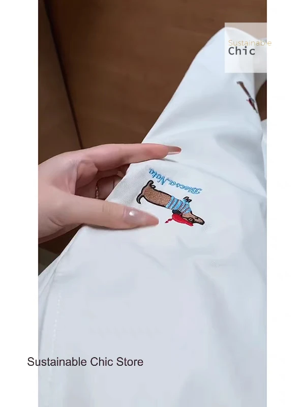 American contrast embroidered high waist straight pants female summer new puppy embroidered breathable Joker casual pants.