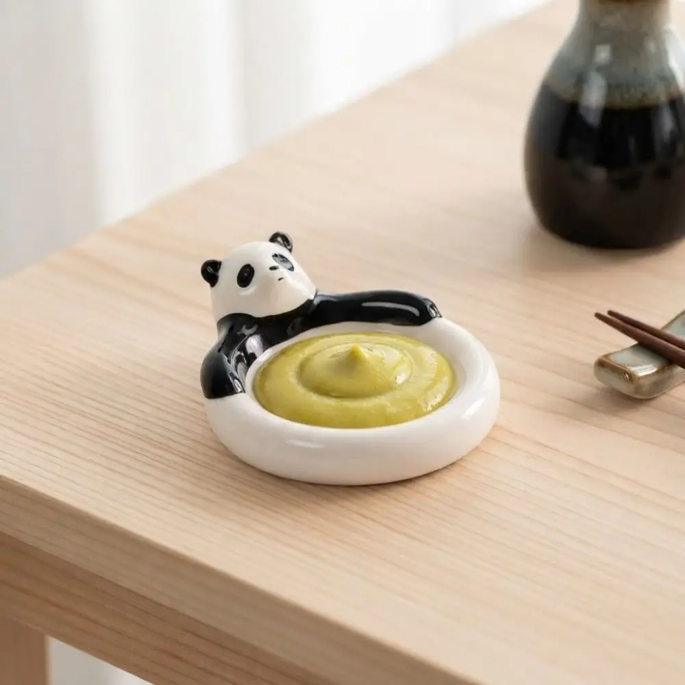 Creative Ceramic Cartoon Animal Dipping Dishes Round White Condiments Plate Under-glaze Mini Sauce Dish Dinning Table