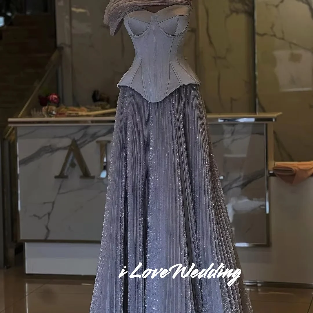 Mujer un hombro A-line Sweetheart brillante vestidos de fiesta vestidos de fiesta elegantes batas de fiesta hasta el suelo plisado personalizado