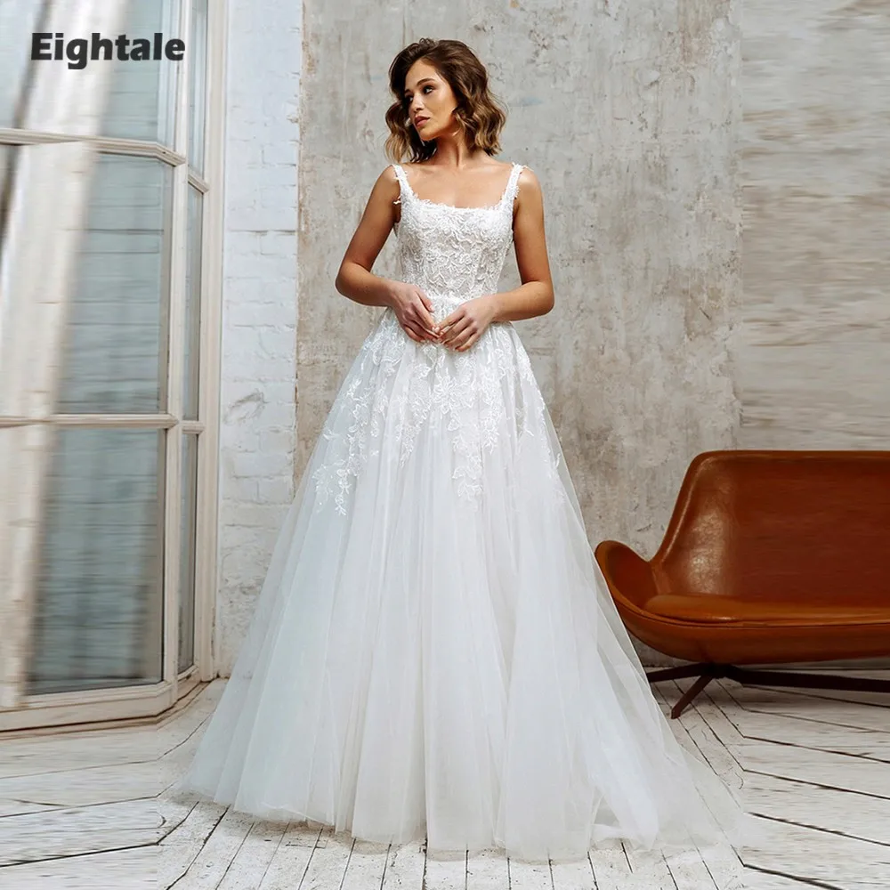 

Eightale Arabic Wedding Dresses Lace Customized Appliques Side Slit Tulle Princess Floor Length Bridal Gowns Vestidos De Novia