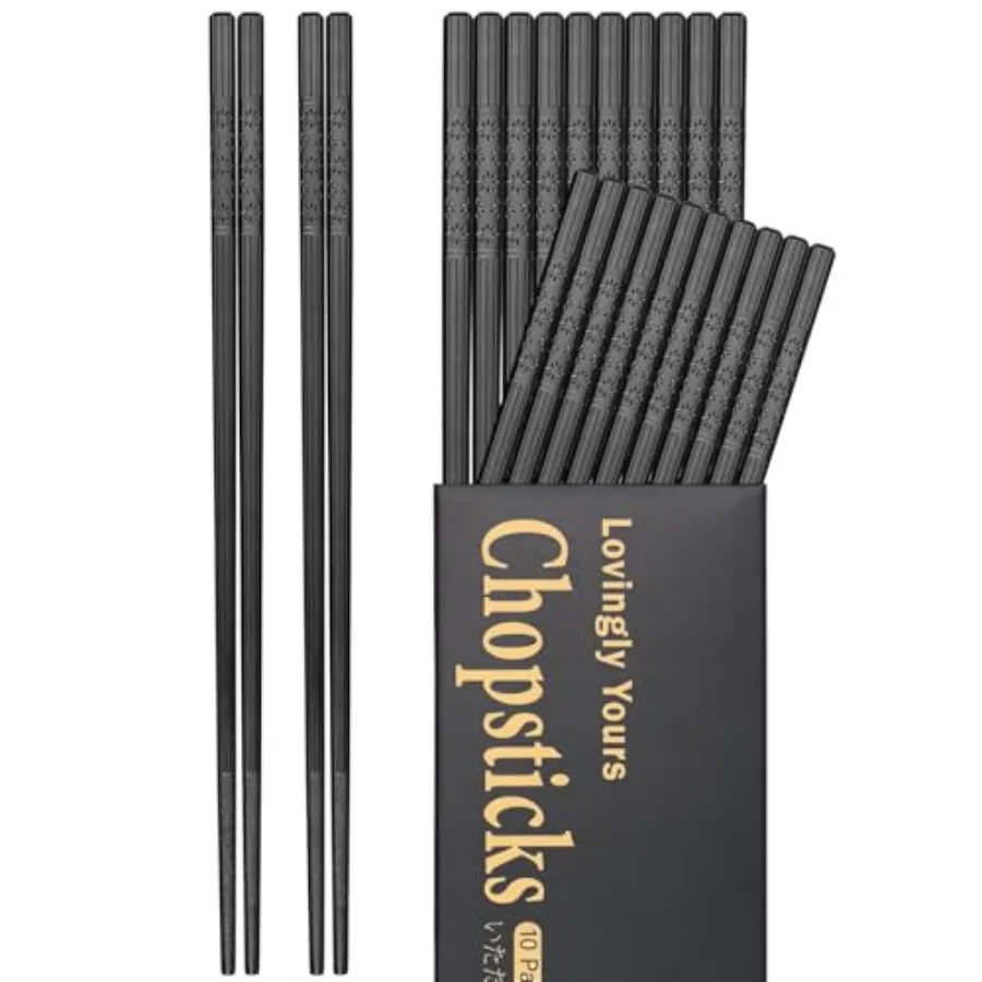 

Lovingly Yours 10 Pairs Fiberglass Chopsticks Reusable 9.5Inch Chopsticks Dishwasher Safe NonSlip Black