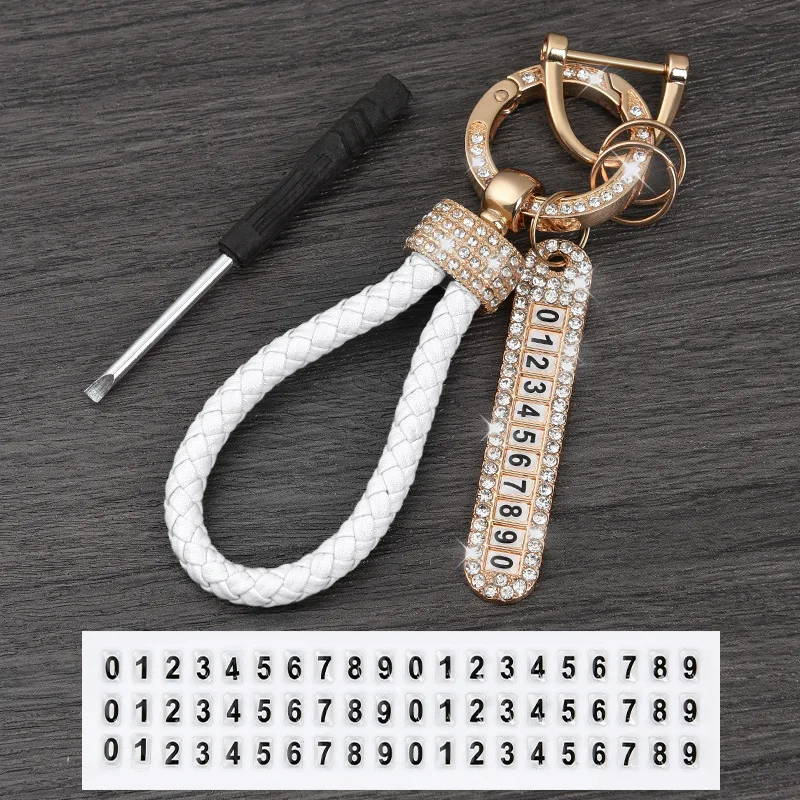 Car Key Chain Women\'s Network Red Chain Pendant Chain Inlaid Diamond Key Ring Ring Hanging Rope Anti loss Number Plate Lovely Bi