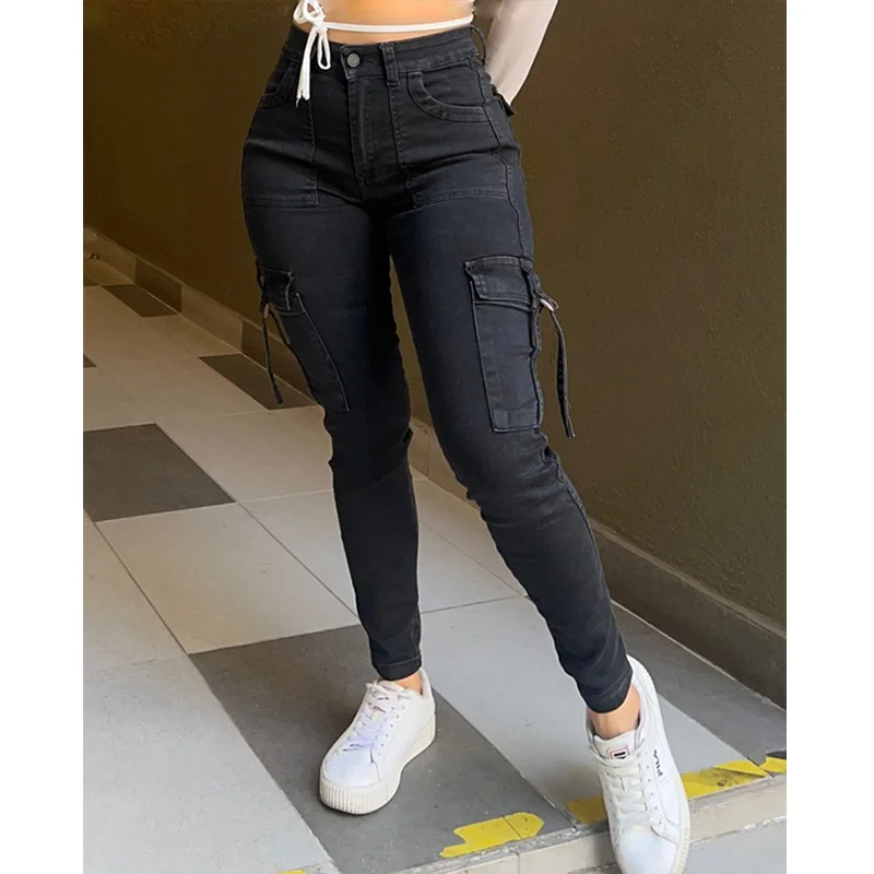 Women Skinny Jeans Casual Fashion Legging Pants High Waisted Trousers Y2k Streetwear Denim Pants Hip Lift Pocket Design new