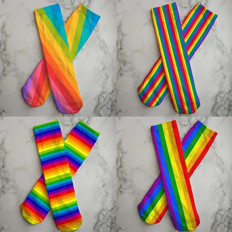 Women Colorful Printed Summer Socks Rainbow Comfortable Soft Long Socks For Unisex Funny Harajuku Personalized Sokken For Female