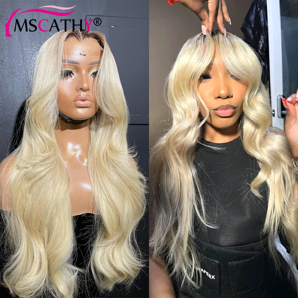 

Ombre Blonde Body Wave 13x4 Lace Front WIg Brazilian Remy Human Hair Wig With Roots HD Transparent Lace Frontal Wig Preplucked