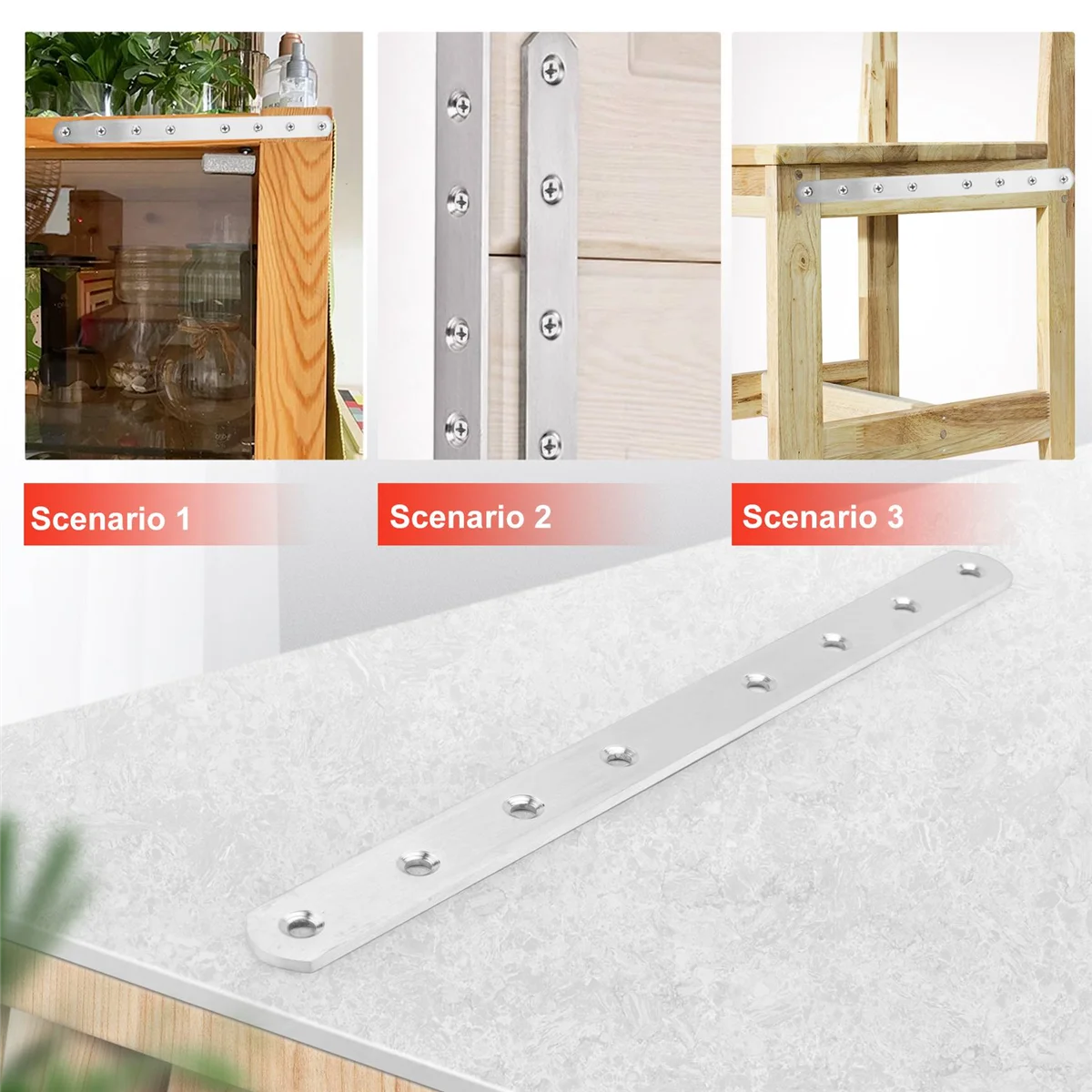 Logam 8 lubang desain lurus datar, braket sudut penyangga sudut 250mm