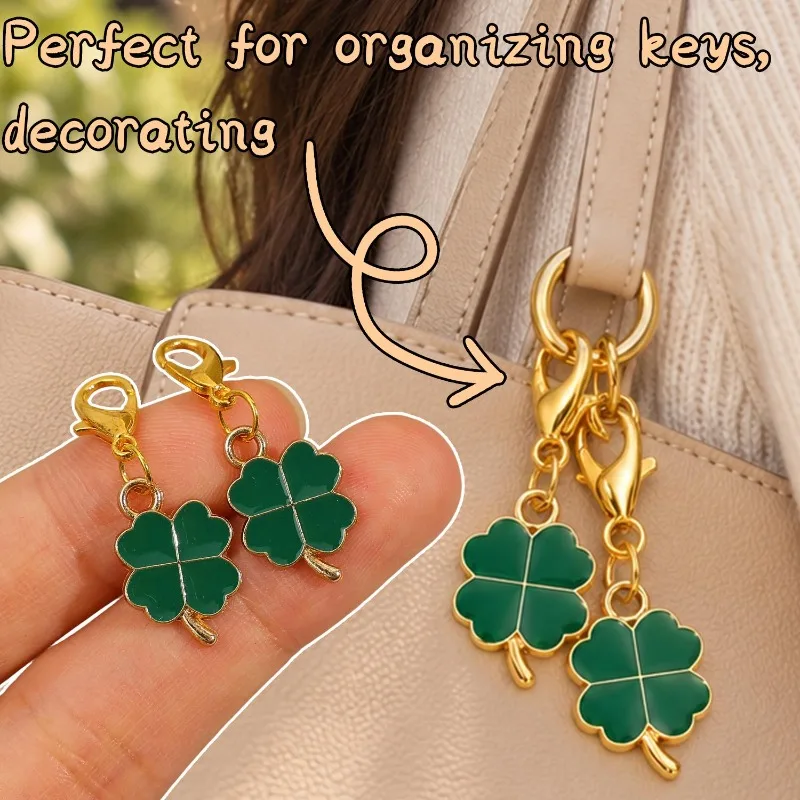 10-100pc Lucky Four-Leaf Clover Lobester Keycahin Bag Hanging Charms Four Petal Lucky Leaf Pendants DIY Jewlery Accessories