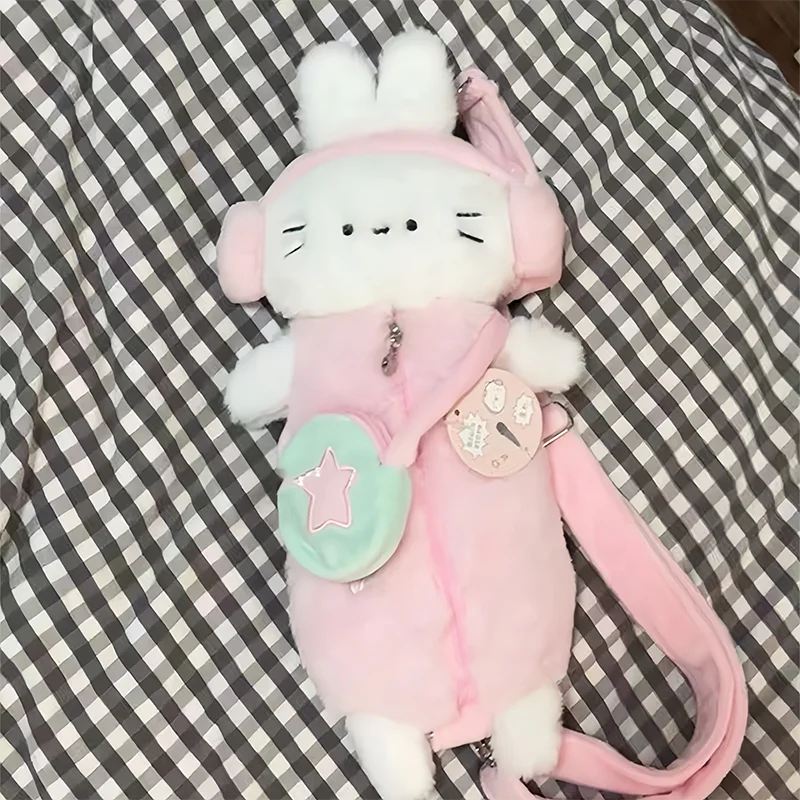 Precioso auricular gato de peluche lindo Animal muñeca bolsas de mensajero niñas japonesas dibujos animados estudiante Mini bolso de hombro único