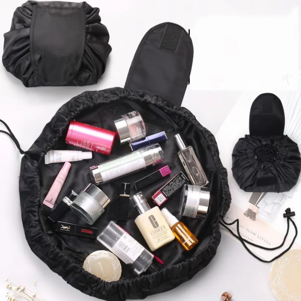 Women Drawstring Cosmetic Bag Organizer Travel Toiletry Storage Shoulder Bag Make Up Pouch Beauty Case Wreath Lettern Series