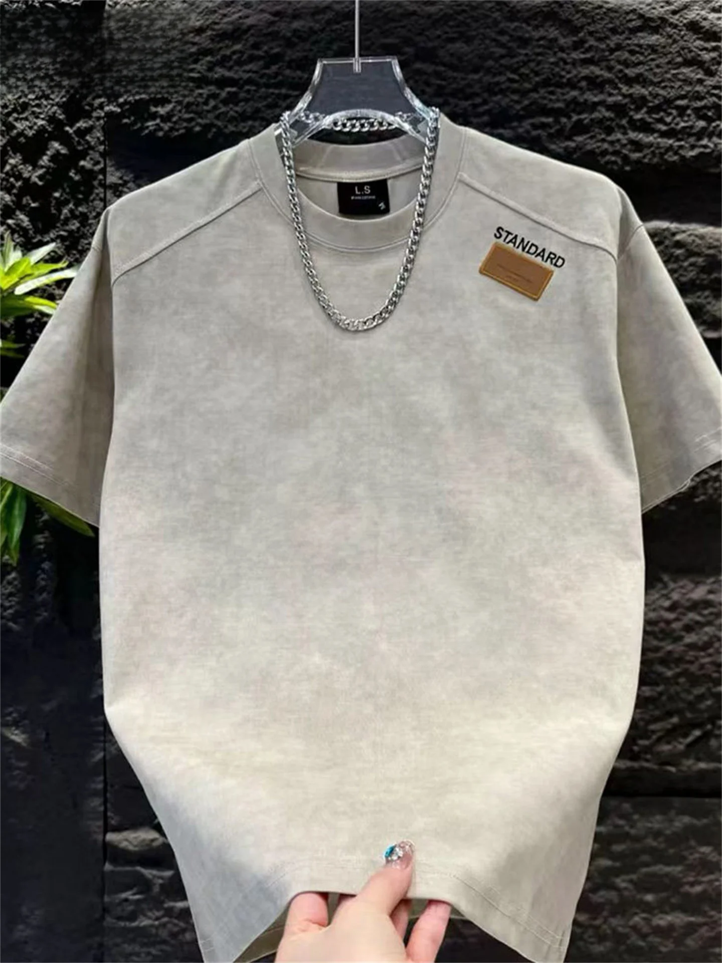 

Мужская футболка с круглым вырезом и коротким рукавом в стиле тай-дай, с вышивкой букв и этикеткой, весна-лето, дышащая, комфортная, приталенная.