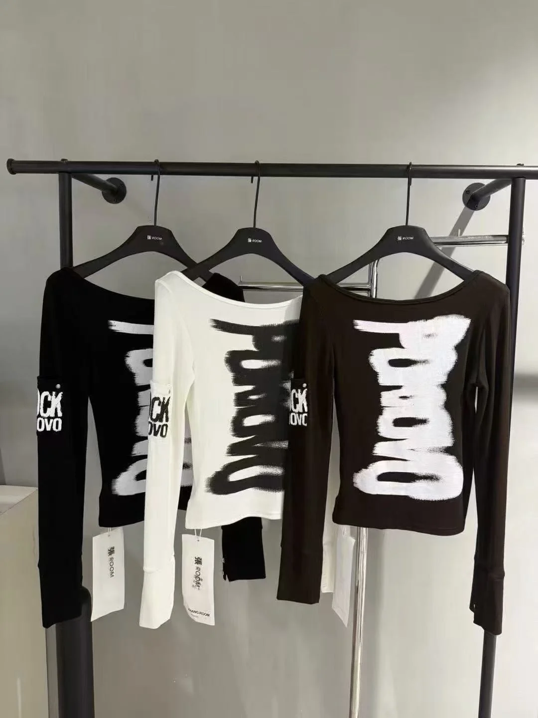 American Sle Long Sve oulder T-shirt femme coupe ajustée Design Unique créatif couleur blanche trajet Sle coton matériel