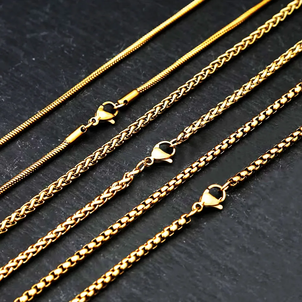 2-3MM Fashion Simple Gold Multi Style Chain Necklace Stainless Steel For Men Women 55-60CM Cuban Chain Snake Chain Jewelry
