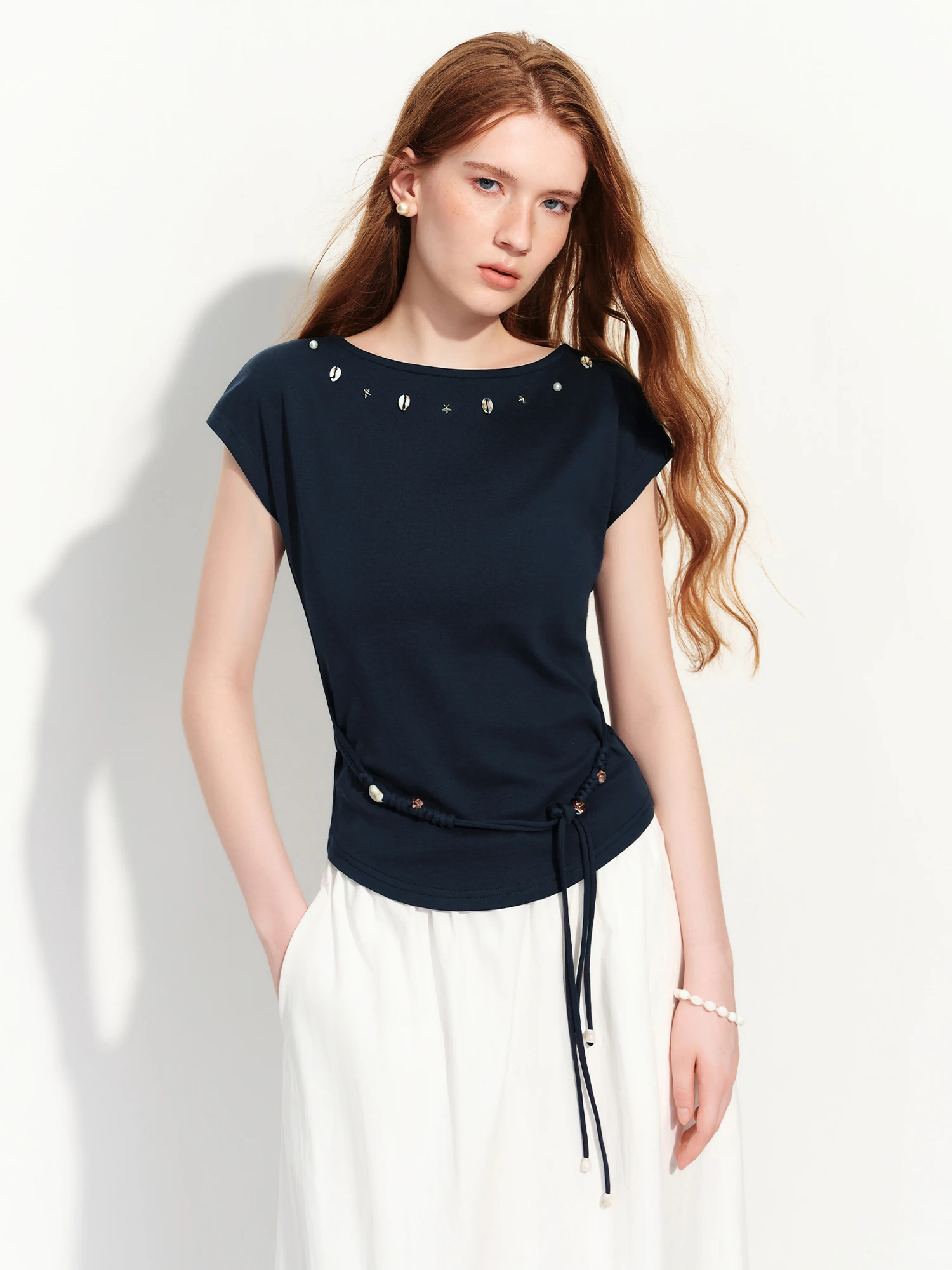 FSLE 2026 Summer Women's Coastal Inspired Braided Strap Short Sleeve Top - Versatile for Daily, Beach and Vacation Outings