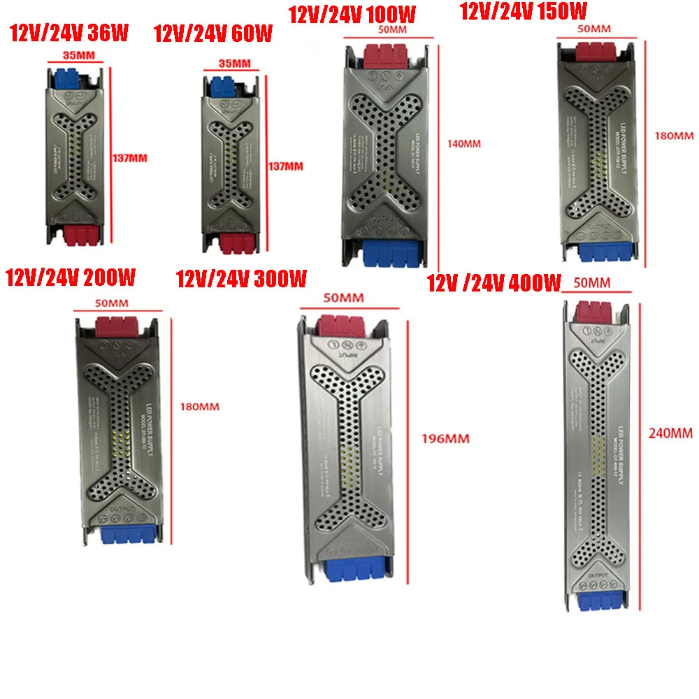 LED switch Power Supply AC110-240V to DC 12V 24V Mute Lighting Transformers 36W 60W 100W 200W 300W 400W Driver Power Adapter