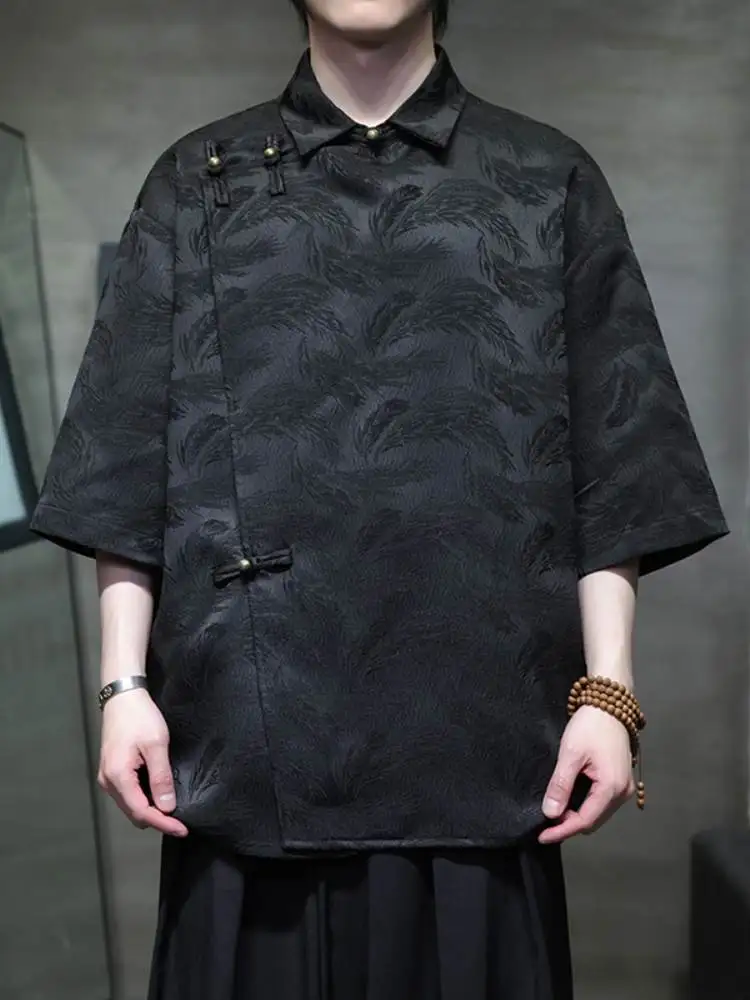 

Men's Short Sleeve Shirt Summer Fashion Reformed Tang Costume Hanfu New Chinese Style Side Button Embroidered Top