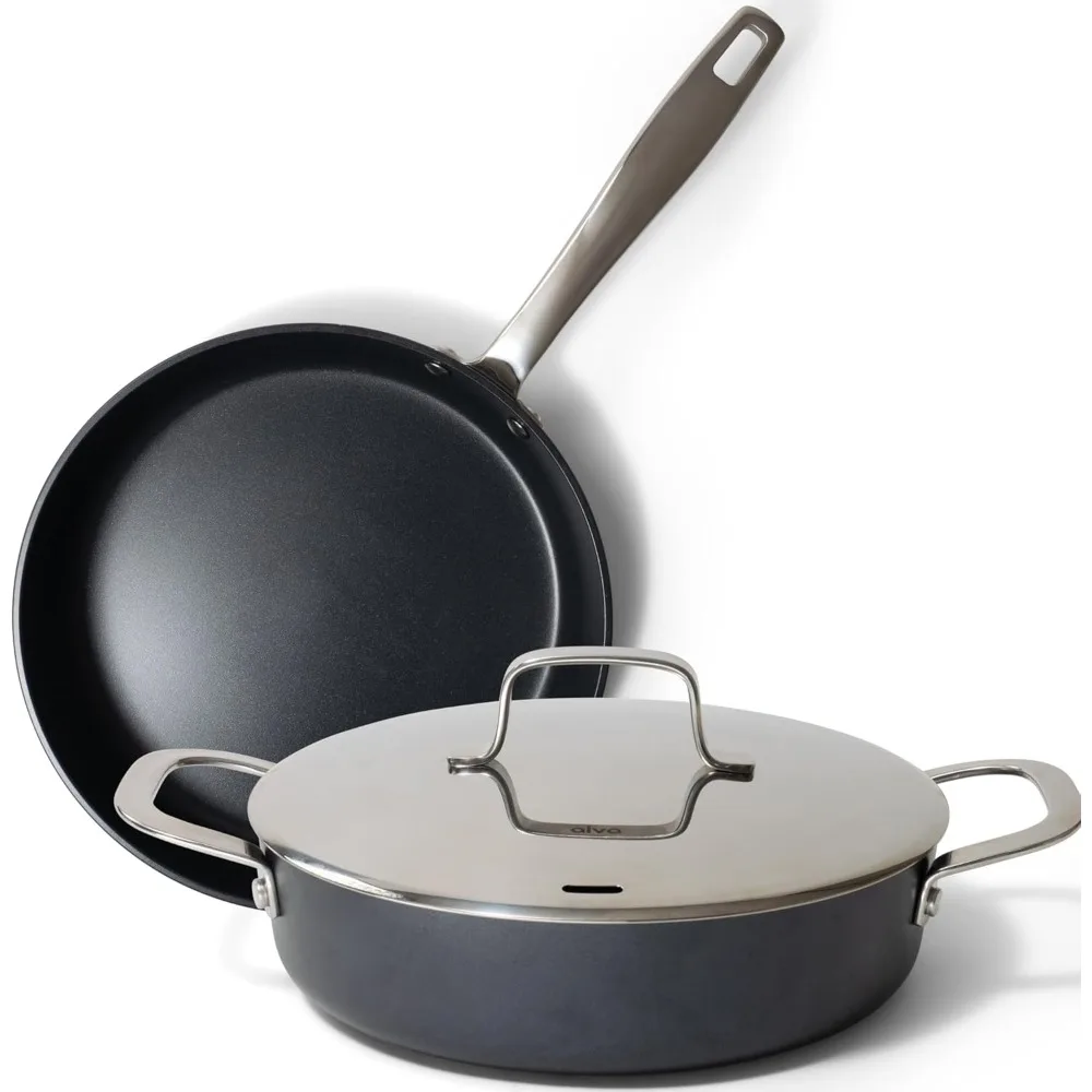 

Alva Maestro Ceramic Cookware Collection: 11-Inch Nonstick Frying Pan and 3.5-Quart Sauté Pan with Lid, Free of PFAS/PTFE for Sa