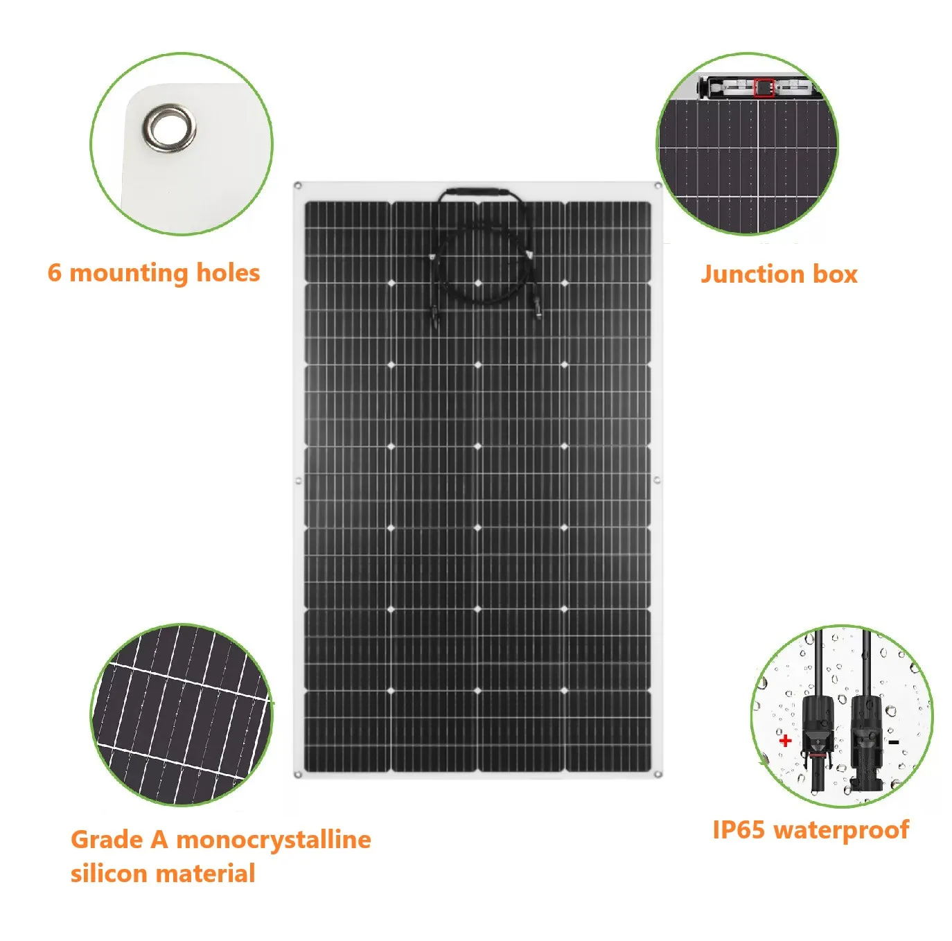 Imagem -04 - Painel Solar Flexível Células Solares Fotovoltaicas Acampamento ao ar Livre rv Fonte de Alimentação Doméstica 200w 150w 120w 100w 80w 12v 18v