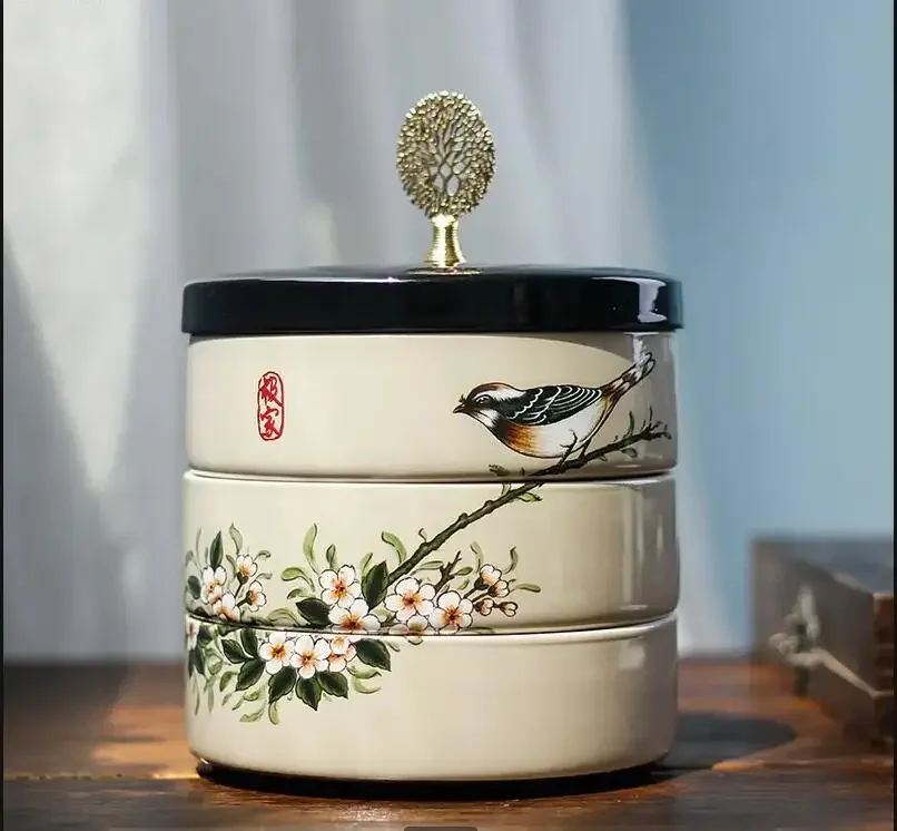 3-Tier Ceramic Storage Box with Lid Jar Snack Tray Dried Fruit Boxes Jewelry Candy Food Container Organizer