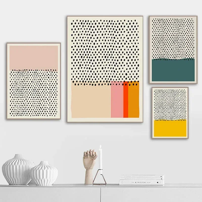 Abstract Color Line Dot Wall Art Canvas Painting Minimalist 