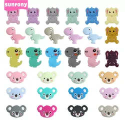 10 Uds Mini cuentas focales de silicona animales de dibujos animados dinosaurio DIY joyería hacer chupete Clip accesorios dijes para pulsera