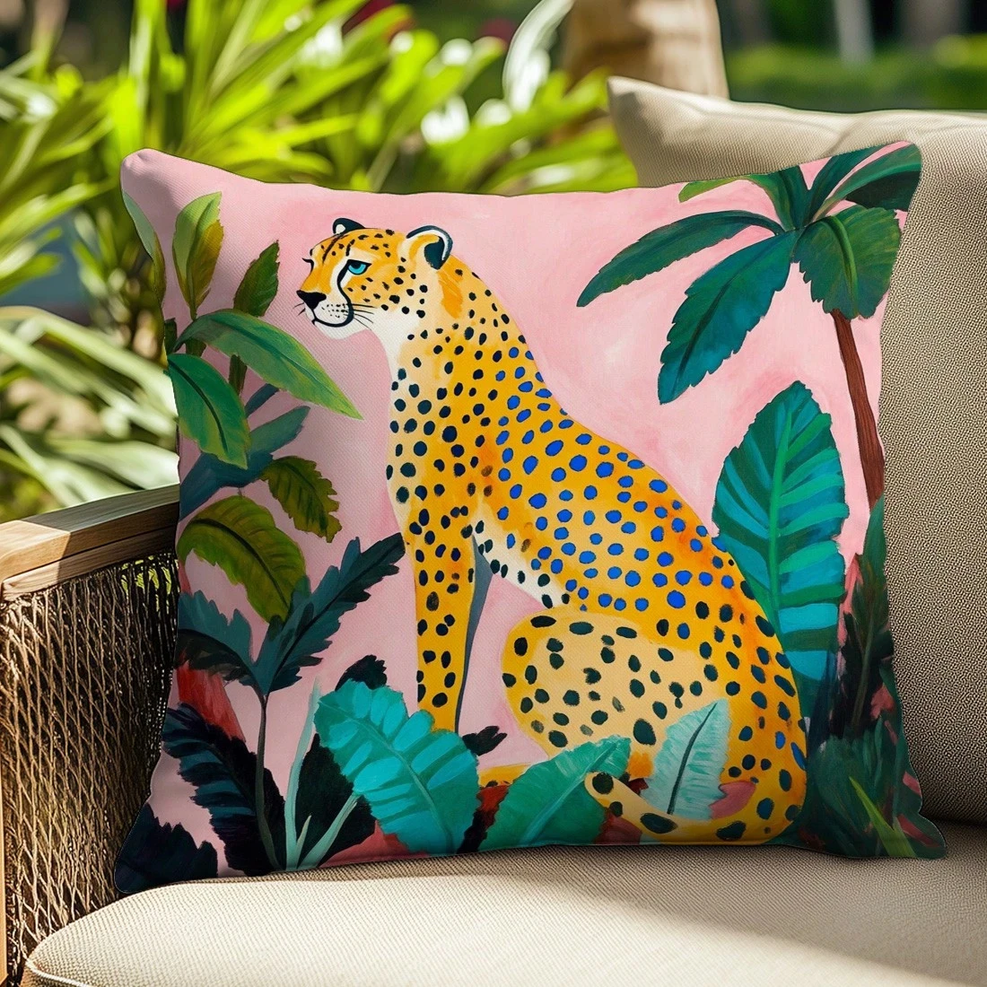 1pc Tropical Leopard Throw Pillow Cover, 2D Double-Sided Print Soft Polyester Cushion Case for Home Sofa Bedroom Car Decor