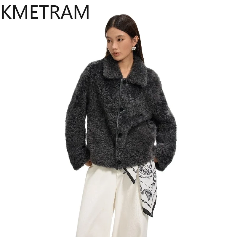 

KMETRAM Natural Lacon Sheepskin with Wool Attached Coats Stylish Reversible Real Fur Coat 62cm 2026 Winter Woman Clothing casaco