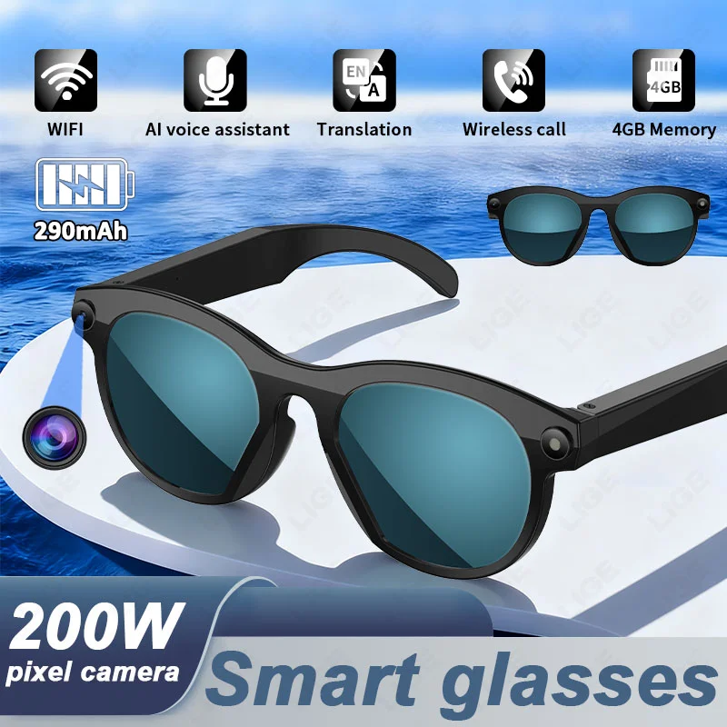 

LIGE 2MP HD Smart Camera Glasses 720P Video Recording 290mAh Voice Assistant Control AI Translation BT Calling Sunglasses 2025