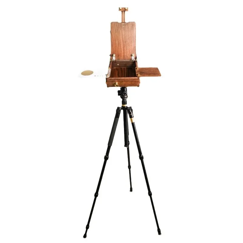 Black walnut watercolor box art sketching mini picture box portable retractable gimbal removable bracket