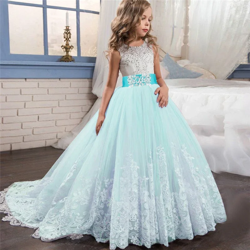 Girls Formal Dress Long Bridesmaid Kids Dress For Girls Teen Children Princess Party Wedding Gown Evening Lace Ceremony Vestidos