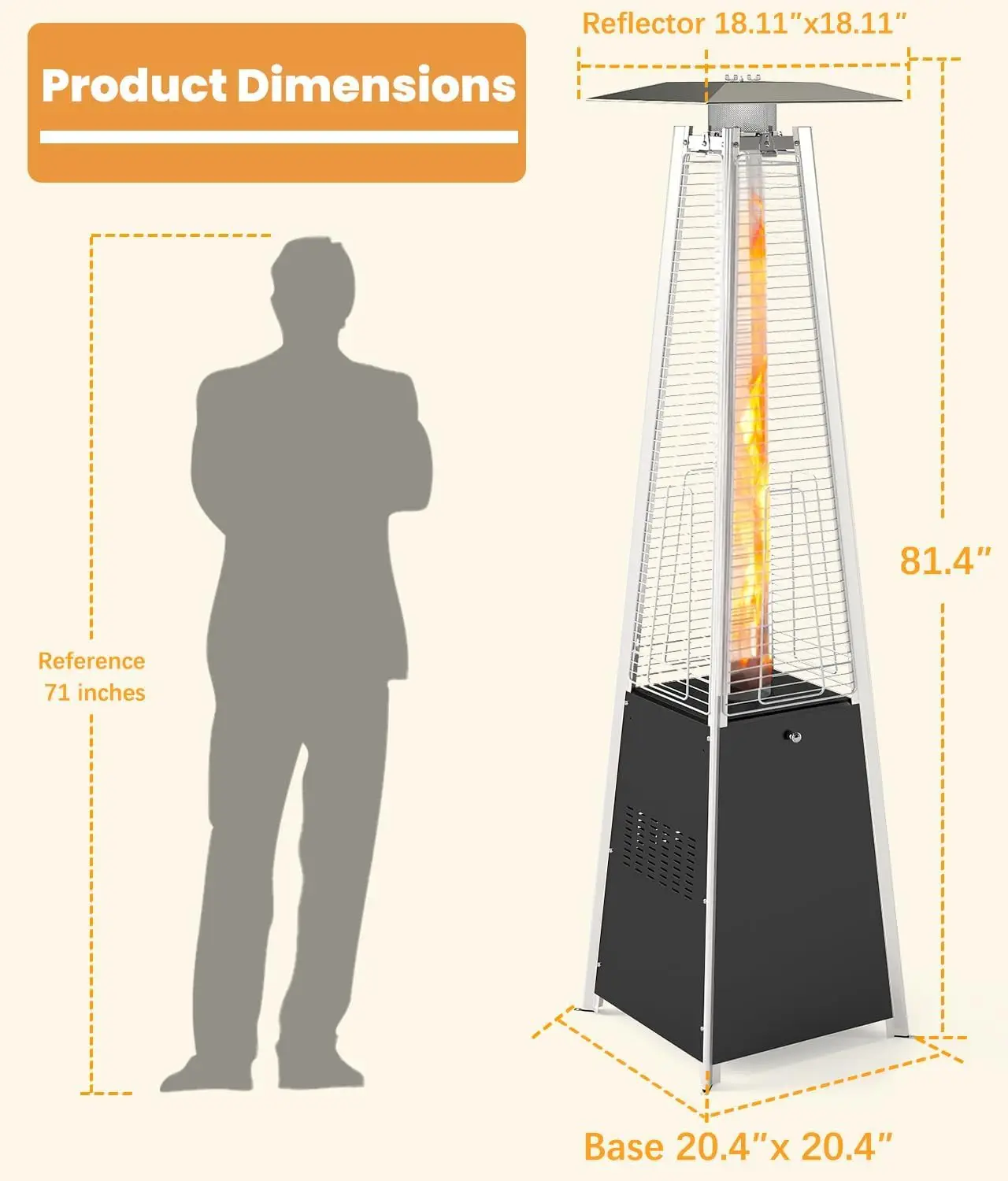 Patio Heater 48,000 BTU Outdoor Propane Heater with Wheels