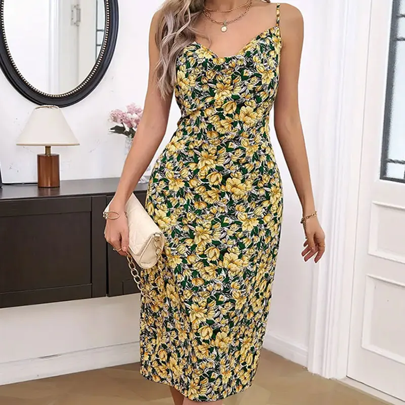 Sexy Floral Print Short Dress Women Summer Fashion Black Backless Beach Sundress Casual Sleeveless Lace-up New In Dresses 2024