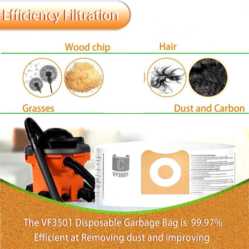 For Ridgid 12-16 Gallon Wet Dry Vacuums Compatible Vacuum Bags 23743 VF3502–Dust Collection Bags WD1950 WD1956 WD1850-A77G